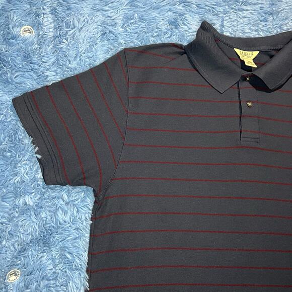 VINTAGE L.L Bean Striped Double Polo Shirt Size XL Mens Regular Blue Red Retro - Picture 3 of 8